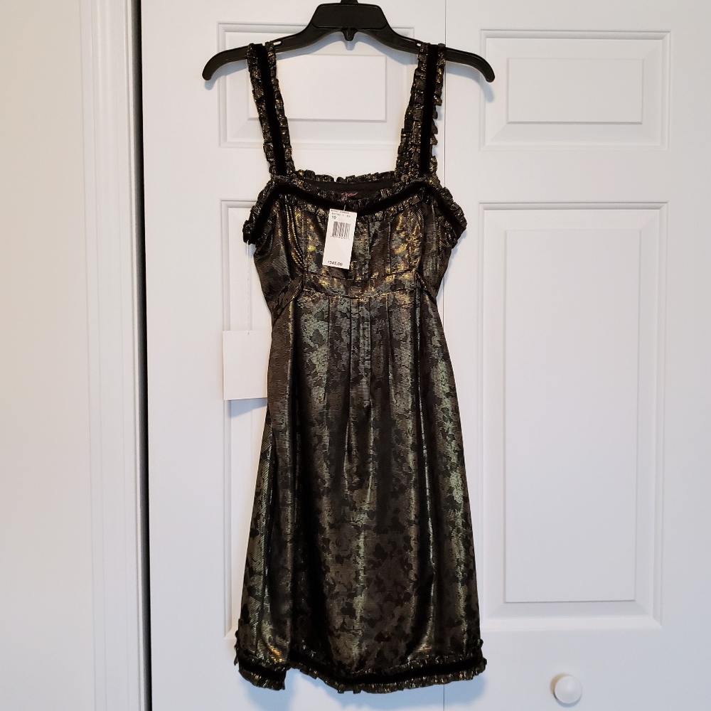 Betsey Johnson Silk Gold Metallic Babydoll dress